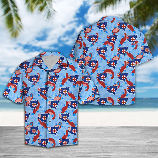 Blue Background New South Wales Platypuses Pattern Hawaiian Shirt, Hawaiian Shirt Gift, Christmas Gift