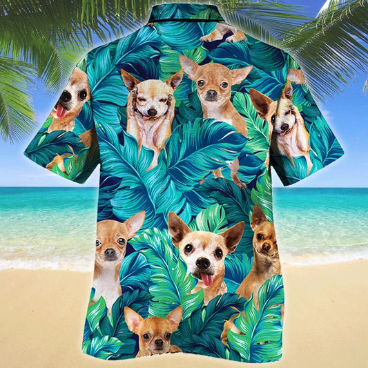 Hiding Chihuahua Dog In Tropical Palm Leaves Pattern Hawaiian Shirt, Hawaiian Shirt Gift, Christmas Gift