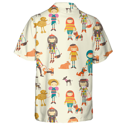 Girls And Boys With Dogs On Brown Hawaiian Shirt,Hawaiian Shirt Gift, Christmas Gift