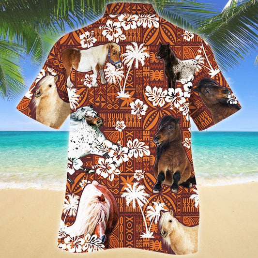 Meaningful Gift Ideas Miniature Horse Red Tribal Pattern Hawaiian Shirt, Hawaiian Shirt Gift, Christmas Gift