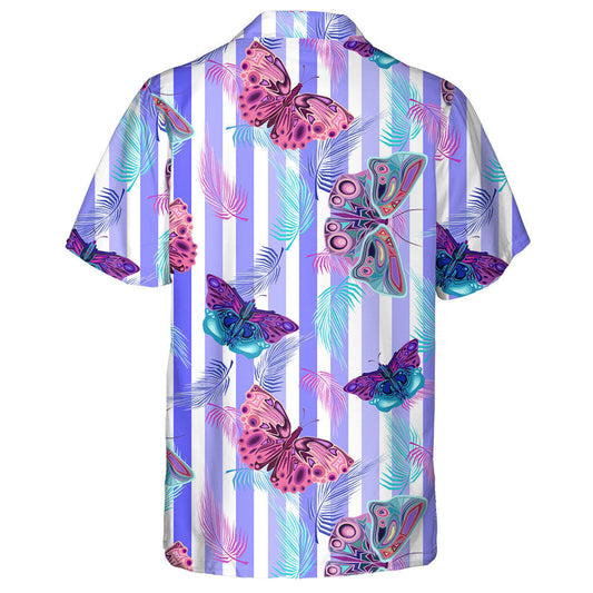 Pretty Theme Mystical Butterfly And Palm Leaves On Striped Hawaiian Shirt, Hawaiian Shirt Gift, Christmas Gift