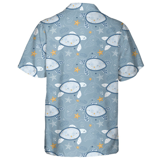 Cute Blue Turtles In The Sea Starfish Waves Hawaiian Shirt, Hawaiian Shirt Gift, Christmas Gift