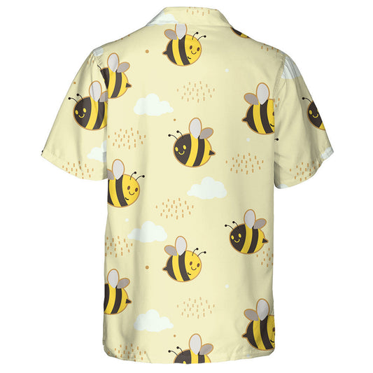 Cute Bee With Cloud And Dot On The Yellow Background Hawaiian Shirt, Hawaiian Shirt Gift, Christmas Gift