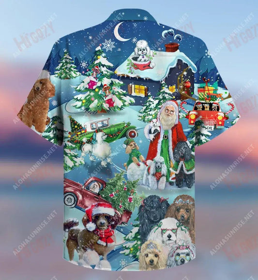 Merry Poodle Christmas Short Hawaiian Shirt Summer Hawaiian T Shirts Tactical Hawaiian Shirt Hawaiian Shirt Pattern, Hawaiian Shirt Gift, Christmas Gift
