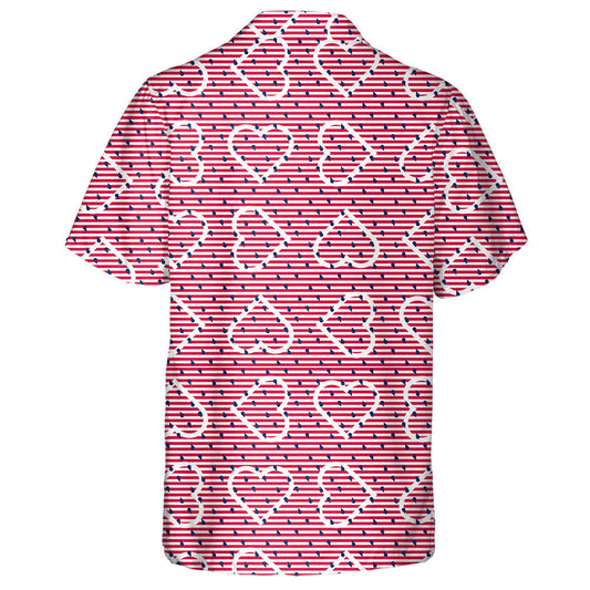 Red And White Striped Pattern With Empty White Hearts Hawaiian Shirt, Hawaiian Shirt Gift, Christmas Gift