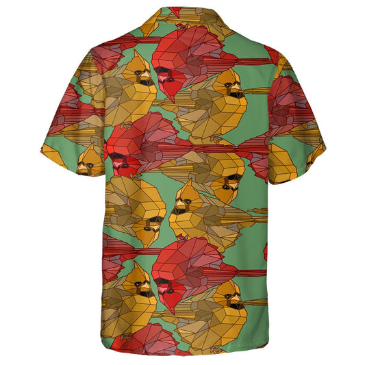 Geometric Red Cardinal Bird On Green Hawaiian Shirt,Hawaiian Shirt Gift, Christmas Gift