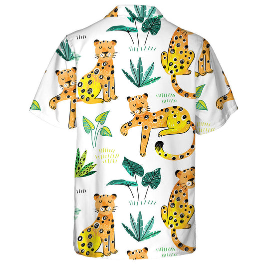 Leopard Hand Drawn Tropical Summer Exotic Plant Hawaiian Shirt, Hawaiian Shirt Gift, Christmas Gift