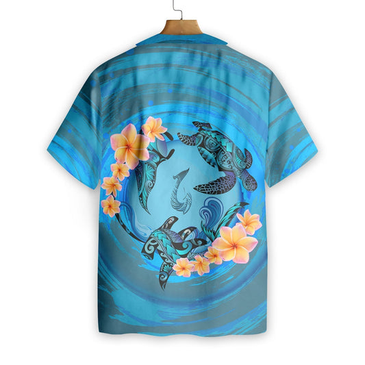 Marquesas Islands Blue Plumeria Animal Tattoo Pattern Hawaiian Shirt, Hawaiian Shirt Gift, Christmas Gift