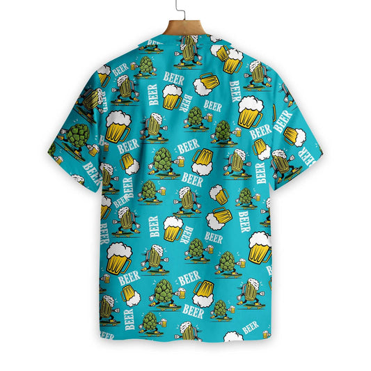 Funny Beer On Deep Sky Blue Design Hawaiian Shirt, Hawaiian Shirt Gift, Christmas Gift