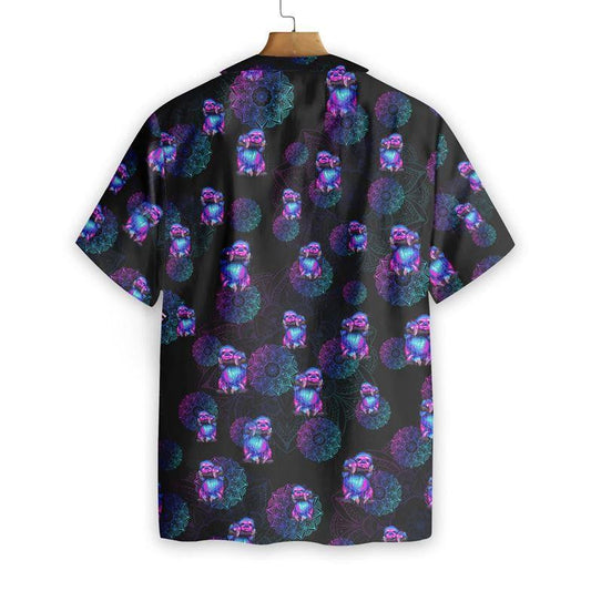 Sloth Mandala Watercolor On Black Background Pattern Hawaiian Shirt, Hawaiian Shirt Gift, Christmas Gift