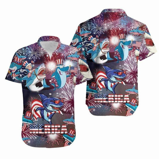 Buy Hawaiian Aloha Shirts American Shark-Hawaiian Shirt Gift, Christmas Gift