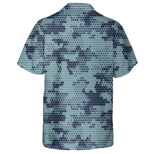 Digital Dotted Hexagonal Dark Blue Camo Pattern Hawaiian Shirt, Hawaiian Shirt Gift, Christmas Gift