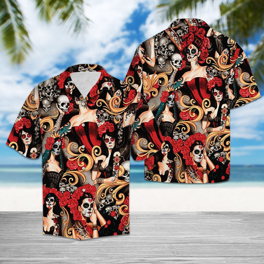 Sexy Girls Day Of The Dead Doodle Art Pattern Hawaiian Shirt, Hawaiian Shirt Gift, Christmas Gift