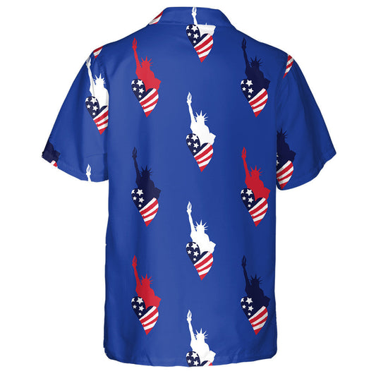American Repeated Backdrop With Statue Of Liberty Stars Hawaiian Shirt, Hawaiian Shirt Gift, Christmas Gift