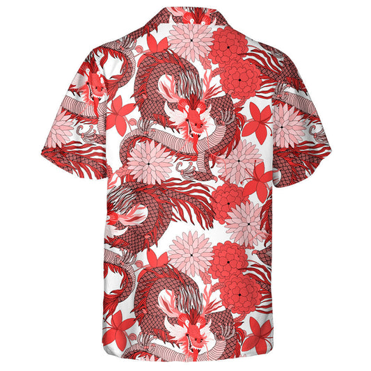 Fantasy Chinese Dragon Fan And Flowers Hawaiian Shirt,Hawaiian Shirt Gift, Christmas Gift