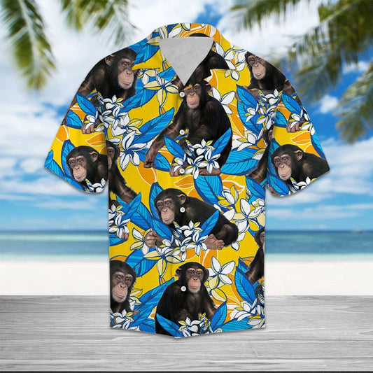 Beautiful Chimpanzee Mix Plumeria Flowers Vintage Style Hawaiian Shirt, Hawaiian Shirt Gift, Christmas Gift