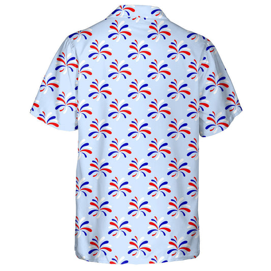 Red Blue White Fireworks Patriotic On White Backdrop Hawaiian Shirt, Hawaiian Shirt Gift, Christmas Gift