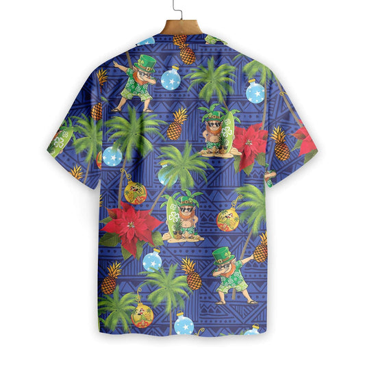 Leprechaun Surfing On Blue Background Hawaiian Shirt, Hawaiian Shirt Gift, Christmas Gift