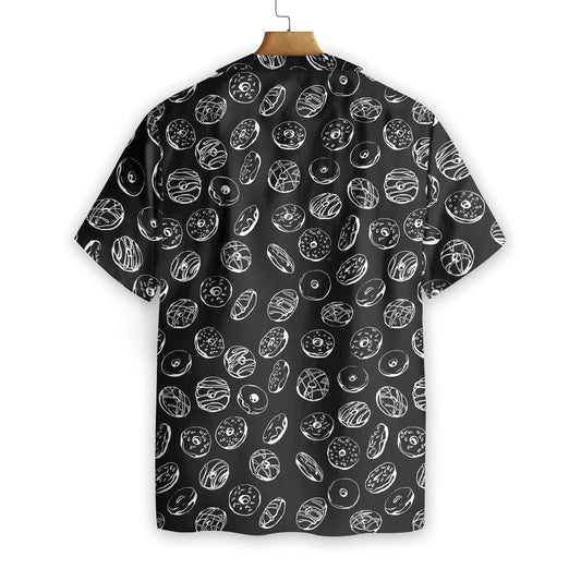 Donut On Black Background Pattern Hawaiian Shirt, Hawaiian Shirt Gift, Christmas Gift