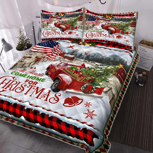 Horse Red Truck. All Hearts Come Home For Christmas Quilt Bedding Set Bedroom Set Bedlinen 3D ,Bedding Christmas Gift,Bedding Set Christmas