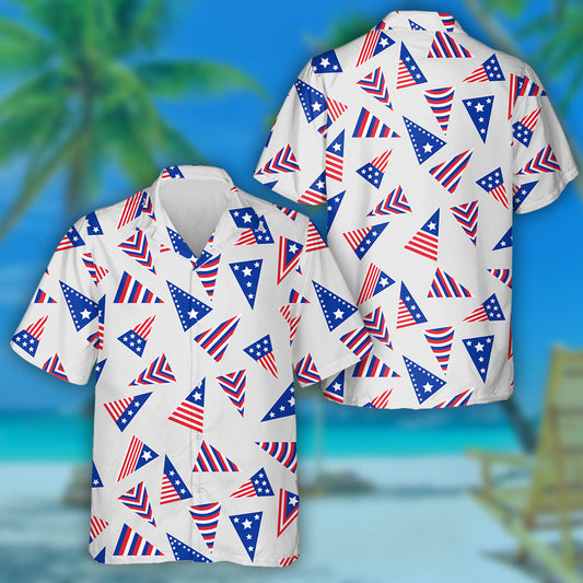 Triangle Flags With Stripes And Stars Independence Day Theme Hawaiian Shirt, Hawaiian Shirt Gift, Christmas Gift