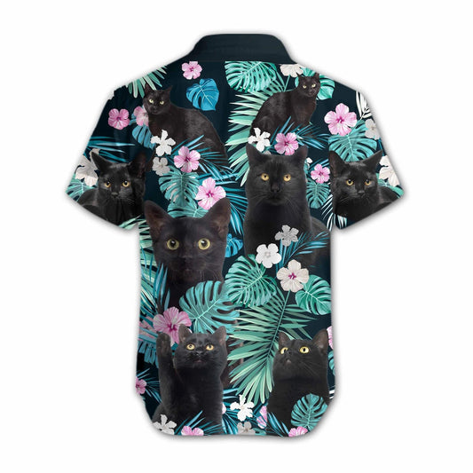 Funny Meme Black Cat Flower Tropical Leaf Hawaiian Shirt, Hawaiian Shirt Gift, Christmas Gift
