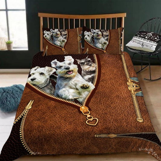 Schnauzer Dog Zipper 3D Quilt Bedding Set Bedroom Set Bedlinen 3D,Bedding Christmas Gift,Bedding Set Christmas