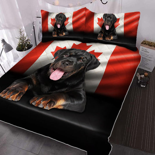 Rottweiler Quilt Bedding Set Dog Lover Canadian Flag Bedroom Set Bedlinen 3D,Bedding Christmas Gift,Bedding Set Christmas