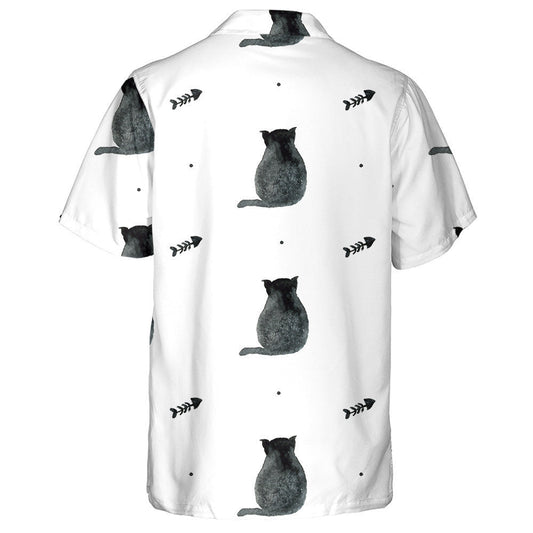 Watercolor Black Cats And Fish Bone On White Background Hawaiian Shirt, Hawaiian Shirt Gift, Christmas Gift