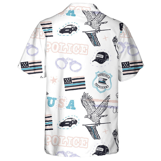 Retro USA Police Flag Eagle Liberty Statue Pattern Hawaiian Shirt, Hawaiian Shirt Gift, Christmas Gift
