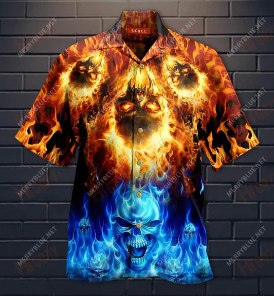 Fire Skulls Burning Forever Short Hawaiian Shirt Summer Short Sleeve Best Hawaiian Shirts Hawaiian Shirts For Women, Hawaiian Shirt Gift, Christmas Gift
