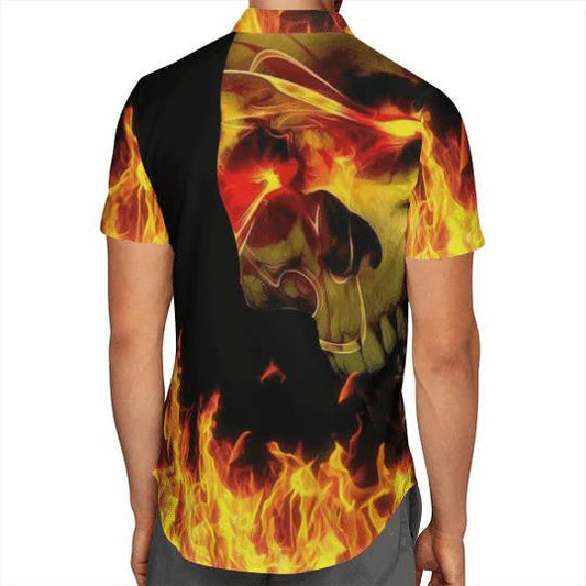 Biker Skull Hot Fire Flame Gift For Bikers Hawaiian Shirt, Hawaiian Shirt Gift, Christmas Gift
