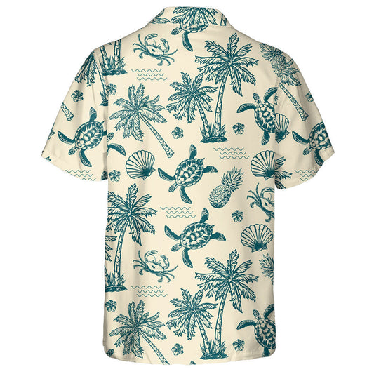 Exotic Flowers Palm Trees Sea Waves And Turtles Hawaiian Shirt, Hawaiian Shirt Gift, Christmas Gift