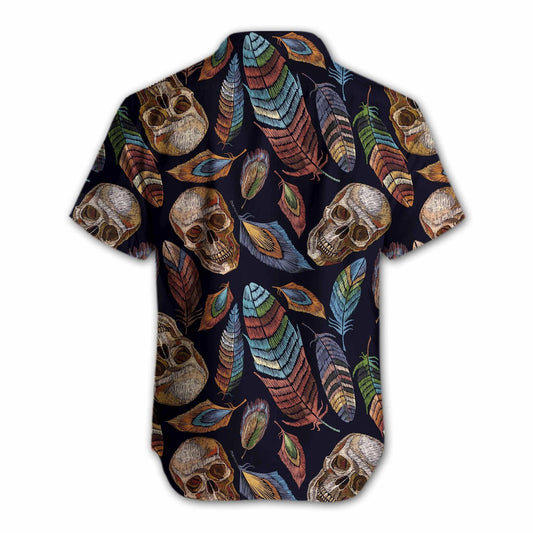 Vintage Skull With Native Feather Hawaiian Shirt, Hawaiian Shirt Gift, Christmas Gift