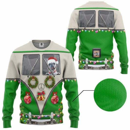 3D Bulldogs fahren Hippie-Autos zu Weihnachten Custom T-Shirt Bekleidung