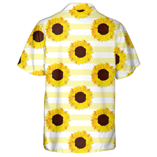Sunflower Seed Head Flower On Yellow Striped Pattern Hawaiian Shirt, Hawaiian Shirt Gift, Christmas Gift
