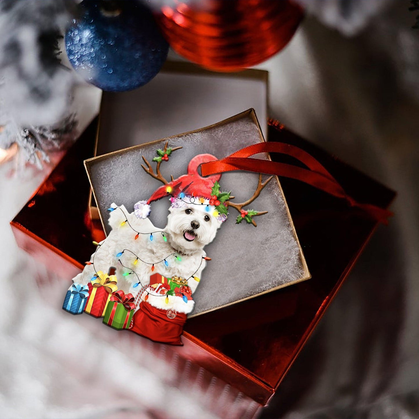 Bichon Frise Christmas Tree Shape Ornament, Christmas Ornament Gift, Christmas Gift, Christmas Decoration