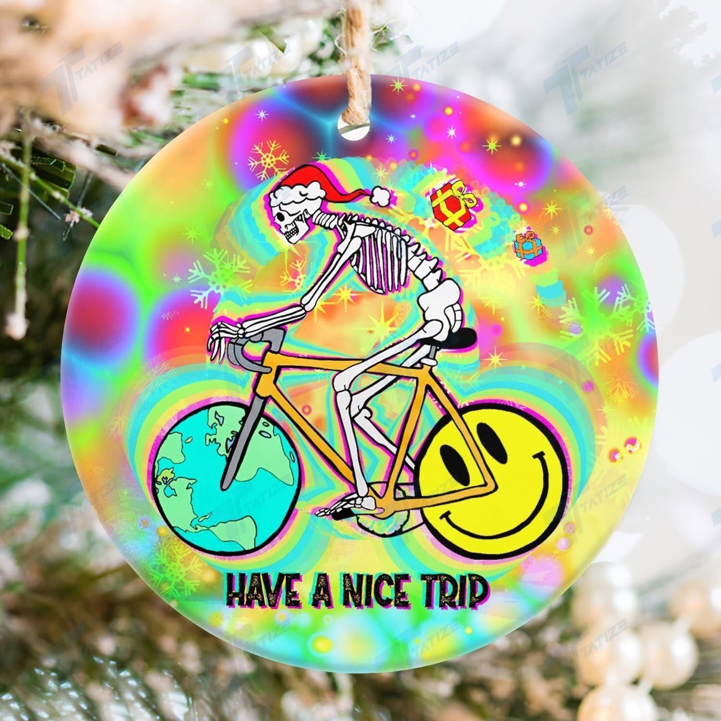 Bicycle Skull Have A Nice Trip Ornament, Christmas Ornament Gift, Christmas Gift, Christmas Decoration