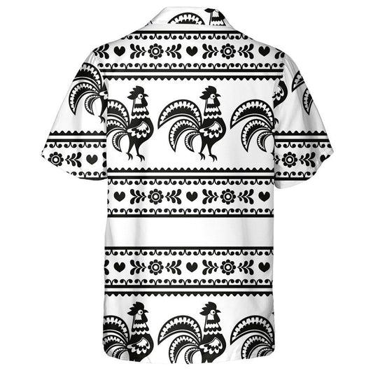 Wzory Lowickie Monochrome Folk Art Pattern With Chicken Hawaiian Shirt, Hawaiian Shirt Gift, Christmas Gift