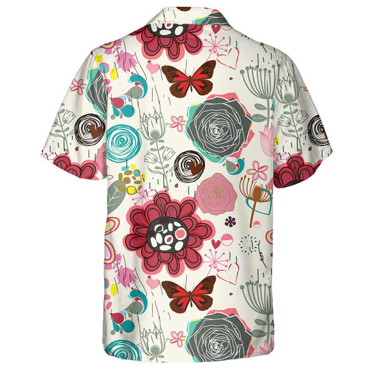 Theme Tropical Floral And Butterfly In Retro Style Hawaiian Shirt, Hawaiian Shirt Gift, Christmas Gift