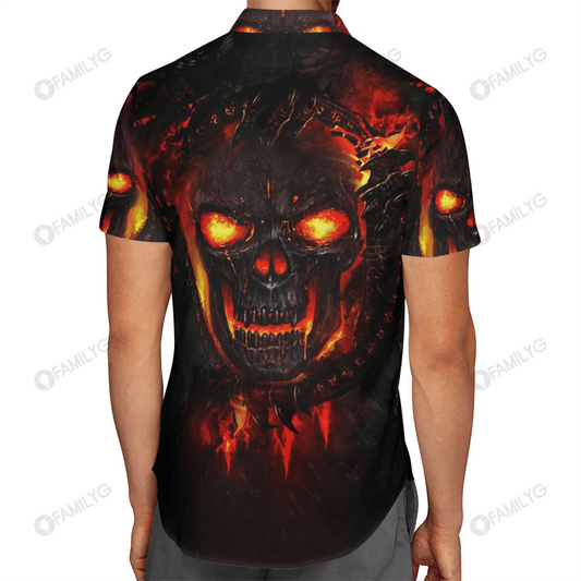 Flame Skull Pattern Unisex Hawaiian Shirt, Hawaiian Shirt Gift, Christmas Gift