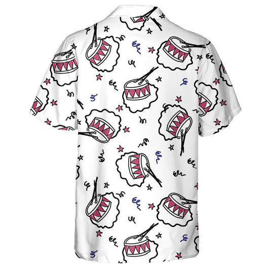 Cartoon Hand Drawn Drums Independence Day Celebration Hawaiian Shirt, Hawaiian Shirt Gift, Christmas Gift