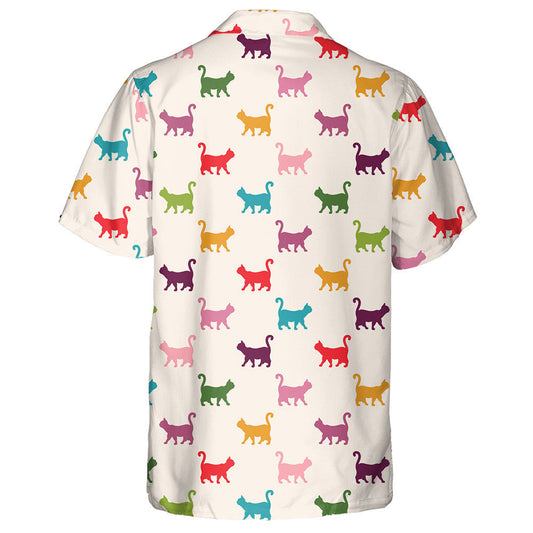 Cute Hand Drawn Colorful Cats Curved Tails Hawaiian Shirt, Hawaiian Shirt Gift, Christmas Gift