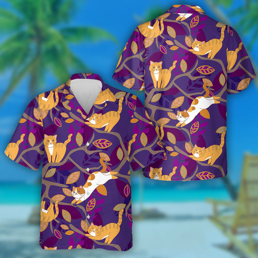 Ginger Red Orange Cat On A Branch Of A Tree Hawaiian Shirt, Hawaiian Shirt Gift, Christmas Gift