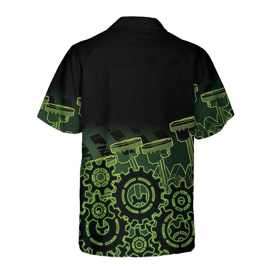 Green Steampunk Gear Mechanic Themed Black Green Design Hawaiian Shirt, Hawaiian Shirt Gift, Christmas Gift