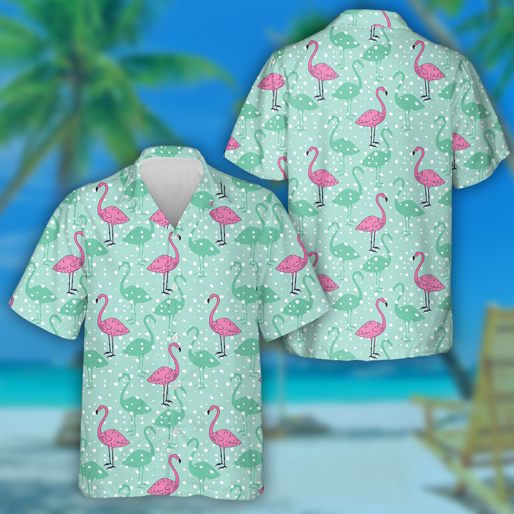 Rosa Flamingo mit grünem Schatten auf Mint Hintergrund Hawaiihemd, Hawaiihemd Geschenk, Weihnachtsgeschenk