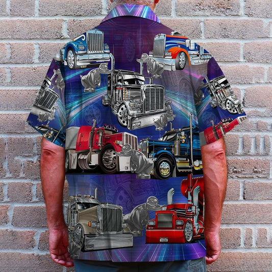 Gift For Trucker Cool Trucks Colorful Lights Background Hawaiian Shirt, Hawaiian Shirt Gift, Christmas Gift