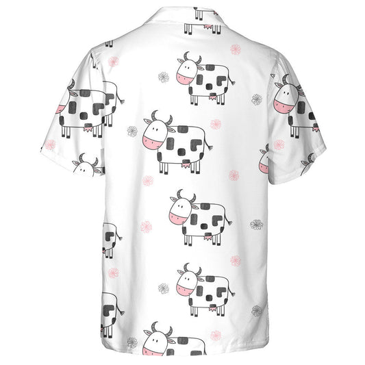 Doodle Style Cute Cartoon Cows And Line Flower Hawaiian Shirt, Hawaiian Shirt Gift, Christmas Gift