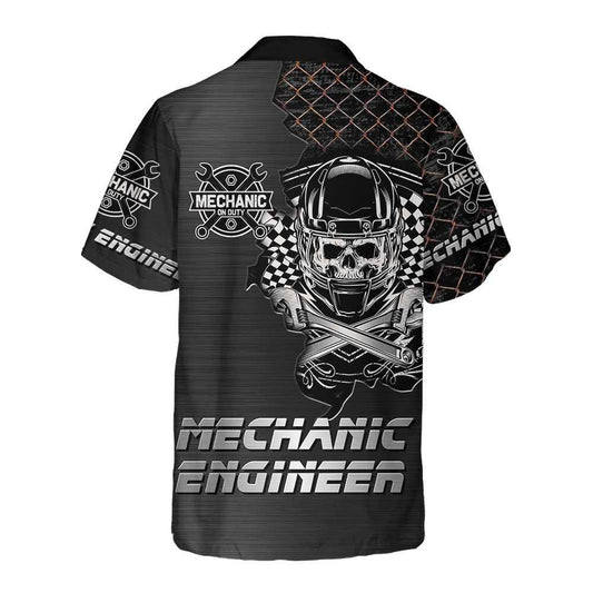 Cool Skull Mechanic Engineer Net Dark Grey Background Hawaiian Shirt, Hawaiian Shirt Gift, Christmas Gift