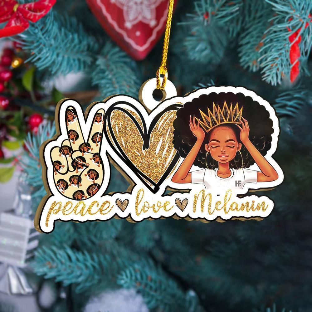 Afro Peace Love Melanin Ornament, Christmas Ornament Gift, Christmas Gift, Christmas Decoration